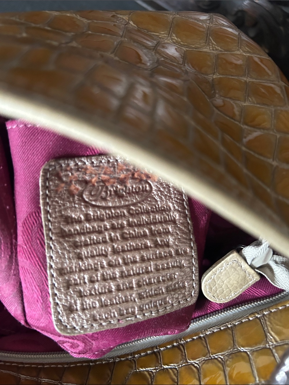Vintage Brighton Croc-Embossed Leather Hobo Bag in Mustard Brown - Picture 11 of 14